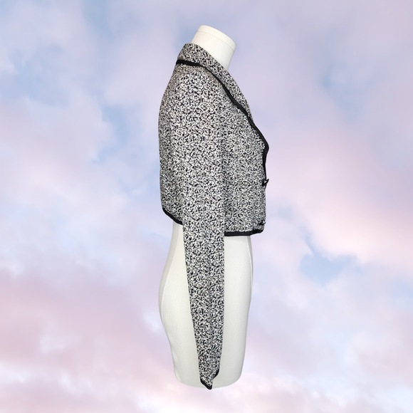 Vtg 90s Possessed Collared Goth Business Cropped Button Up Black White Bolero - Picture 3 of 5